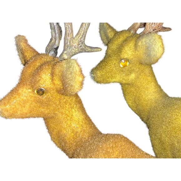 Vintage Flocked Deer Figurines Set Of 2 - Picture 10 of 13